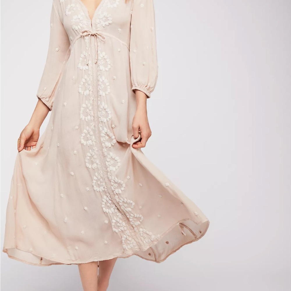 Free People Embroidered Fable MIDI Dress S